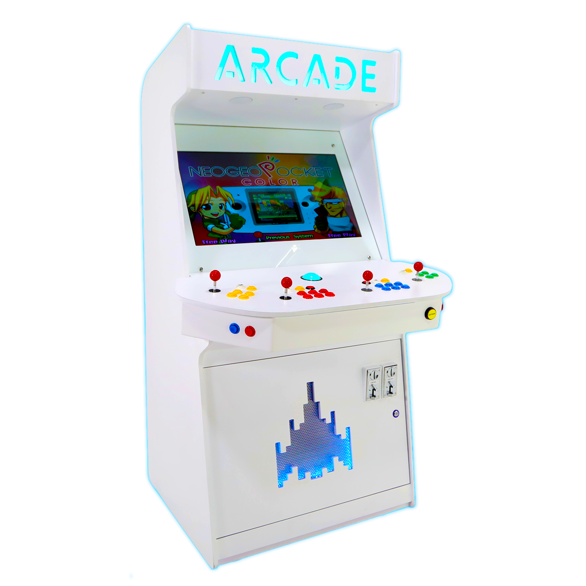 Full-sized four player upright arcade game with white gloss finish (7,000+ games)