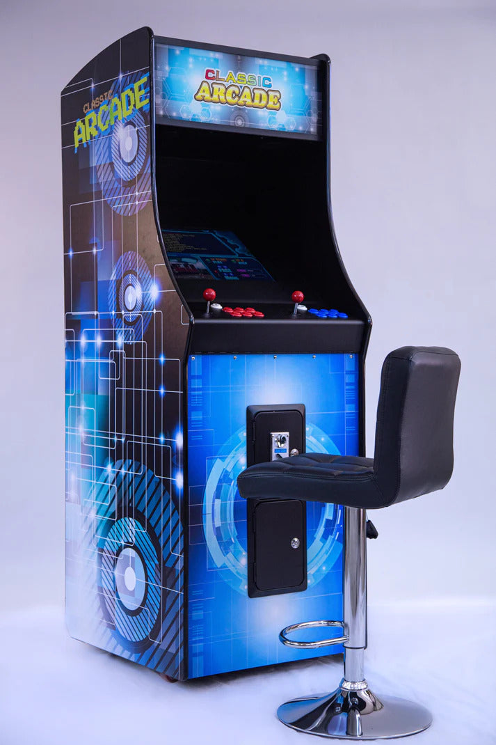 An upright arcade machine with classic games from Game Room City.