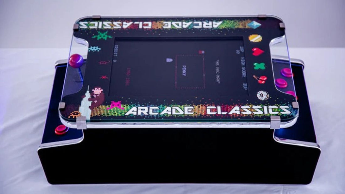 Close-up view of mini arcade machine from Game Room City.
