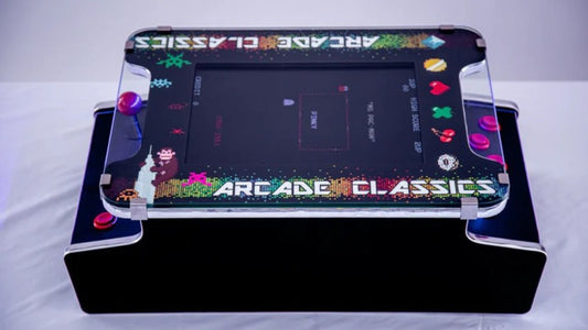 Close-up view of mini arcade machine from Game Room City.