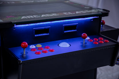 Full-sized, Three Sided, Cocktail Table Arcade Game With 3,016 Classic, Golden Age, Midway Games, and Trackball