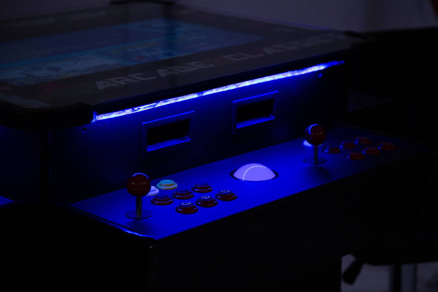 Full-sized, Three Sided, Cocktail Table Arcade Game With 3,016 Classic, Golden Age, Midway Games, and Trackball