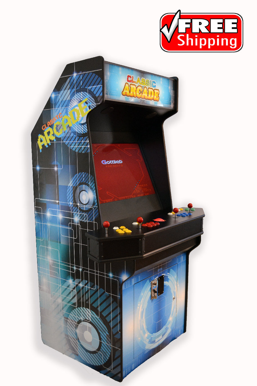 Full-Sized Four Player Upright Arcade Game With Trackball with 3,000 Games
